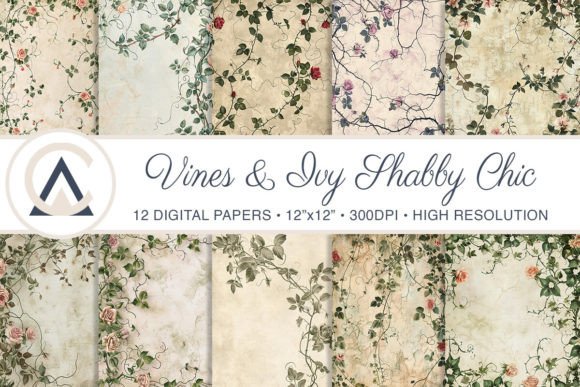 Download Shabby Chic Vines Botanical Backgrounds - Premium Bundle