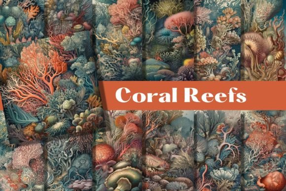 Download CORAL REEF Fantasy Botanical Backgrounds - Botanical backgrounds Collection