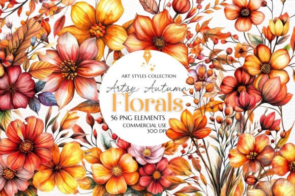 Download Artsy Autumn Florals Clipart PNG - Autumn florals Collection